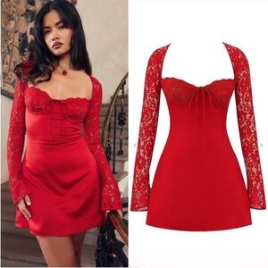 House of CB JENNICA Red Rose Satin And Lace Mini Dress